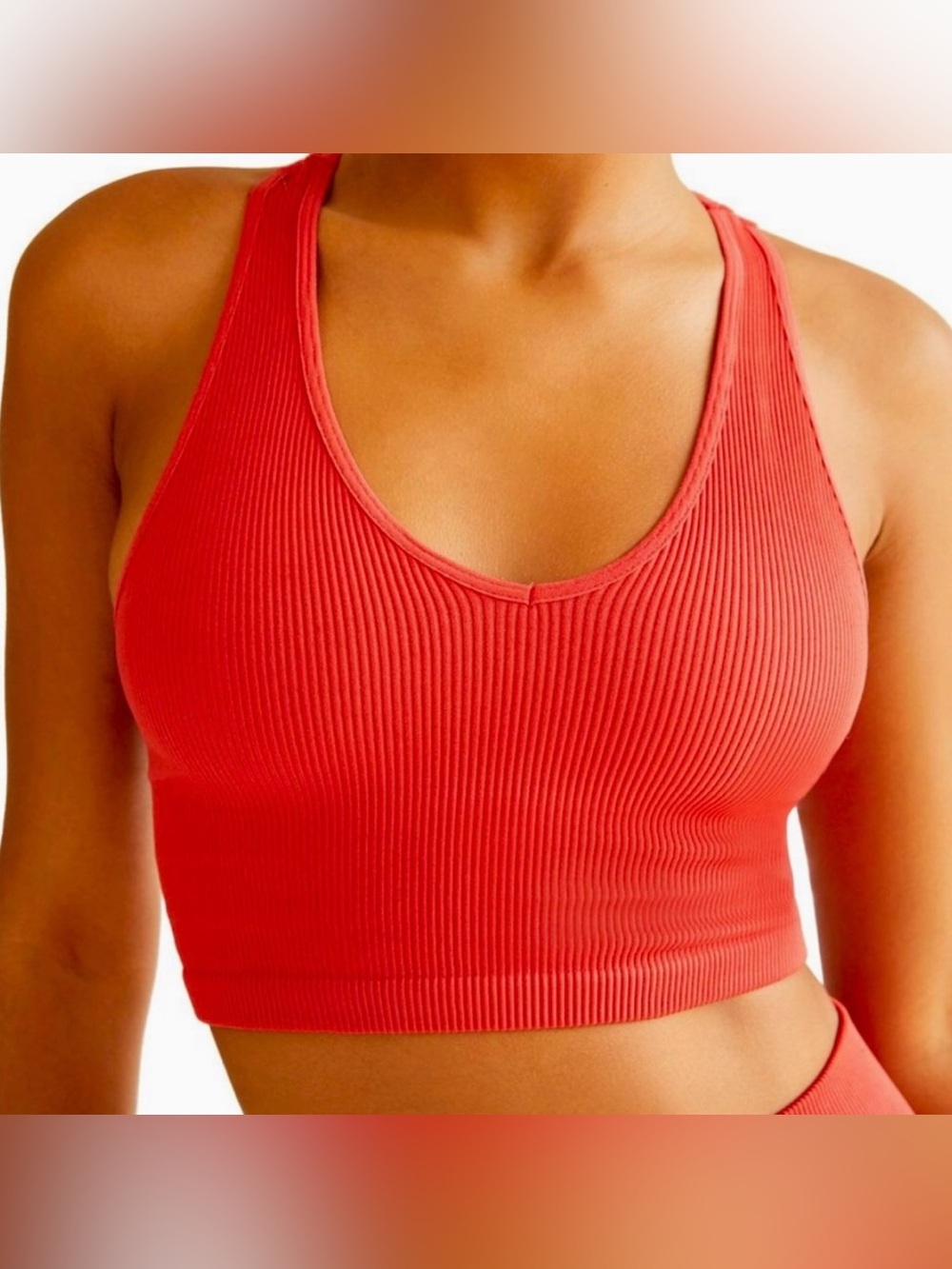 Free People FP Movement Free Throw Ribbed Red/Pink Crop Tank Top Sz M Workout